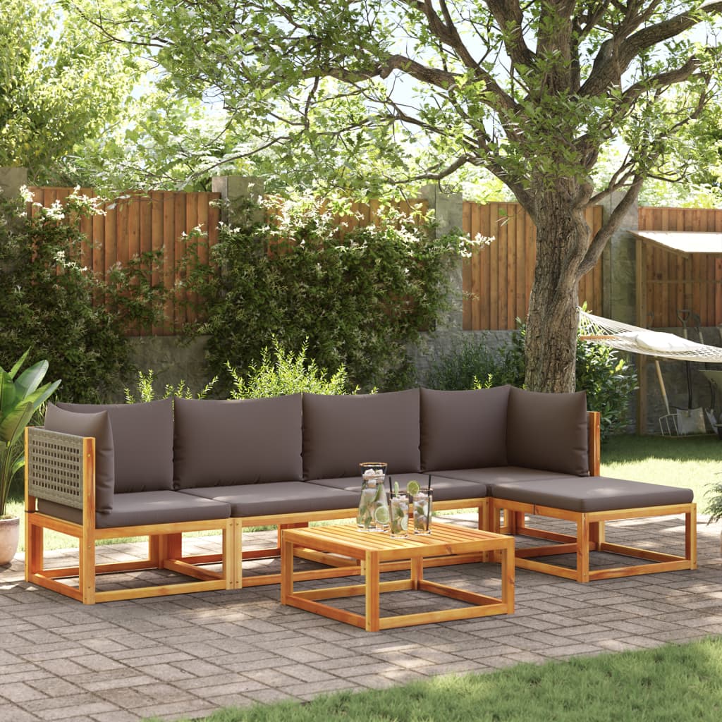 6-tlg. Gartensofa-Set mit Kissen Holz Akazie & Rattan