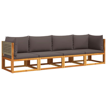 vidaXL 4-tlg. Gartensofa-Set mit Kissen Holz Akazie & Rattan