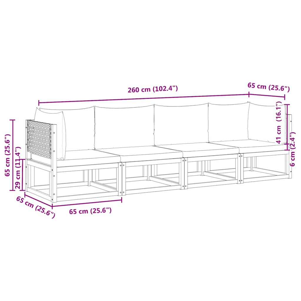 vidaXL 4-tlg. Gartensofa-Set mit Kissen Holz Akazie & Rattan