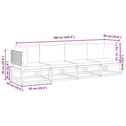 vidaXL 4-tlg. Gartensofa-Set mit Kissen Holz Akazie & Rattan