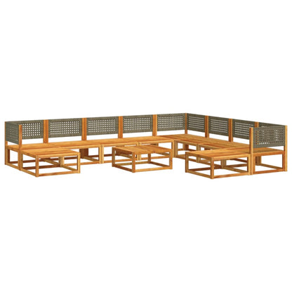 11-tlg. Gartensofa-Set mit Kissen Holz Akazie & Rattan