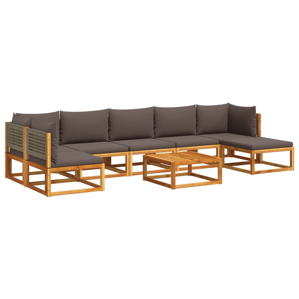 8-tlg. Gartensofa-Set mit Kissen Holz Akazie & Rattan
