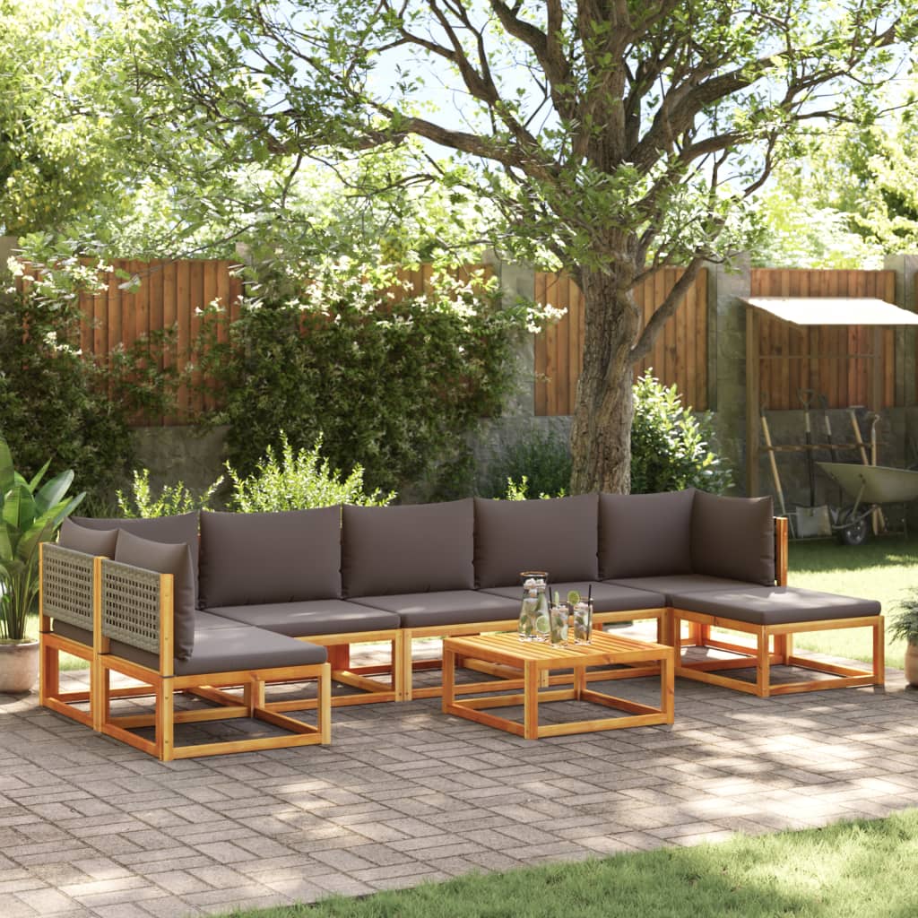 8-tlg. Gartensofa-Set mit Kissen Holz Akazie & Rattan