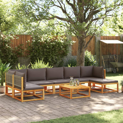 8-tlg. Gartensofa-Set mit Kissen Holz Akazie & Rattan