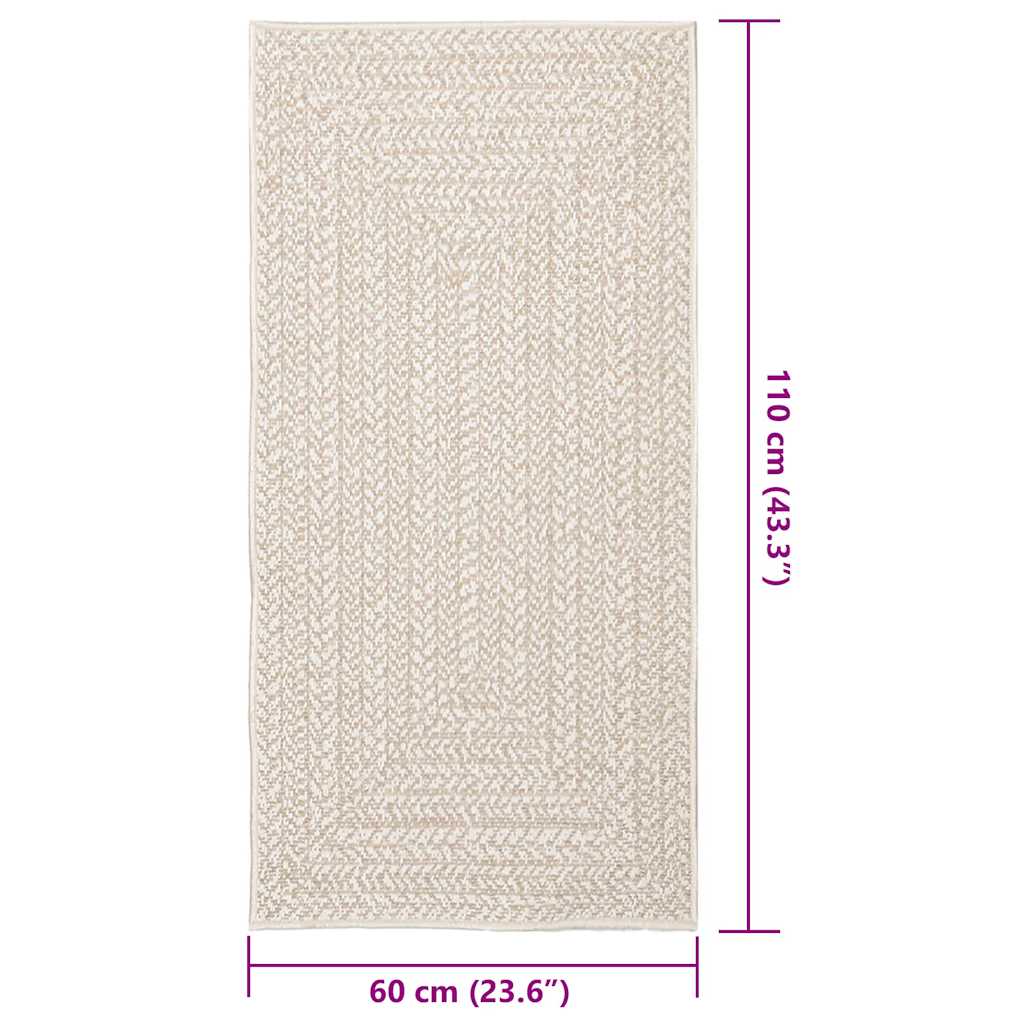 vidaXL Teppich ZIZUR Creme 60x110 cm Jute-Optik Indoor und Outdoor