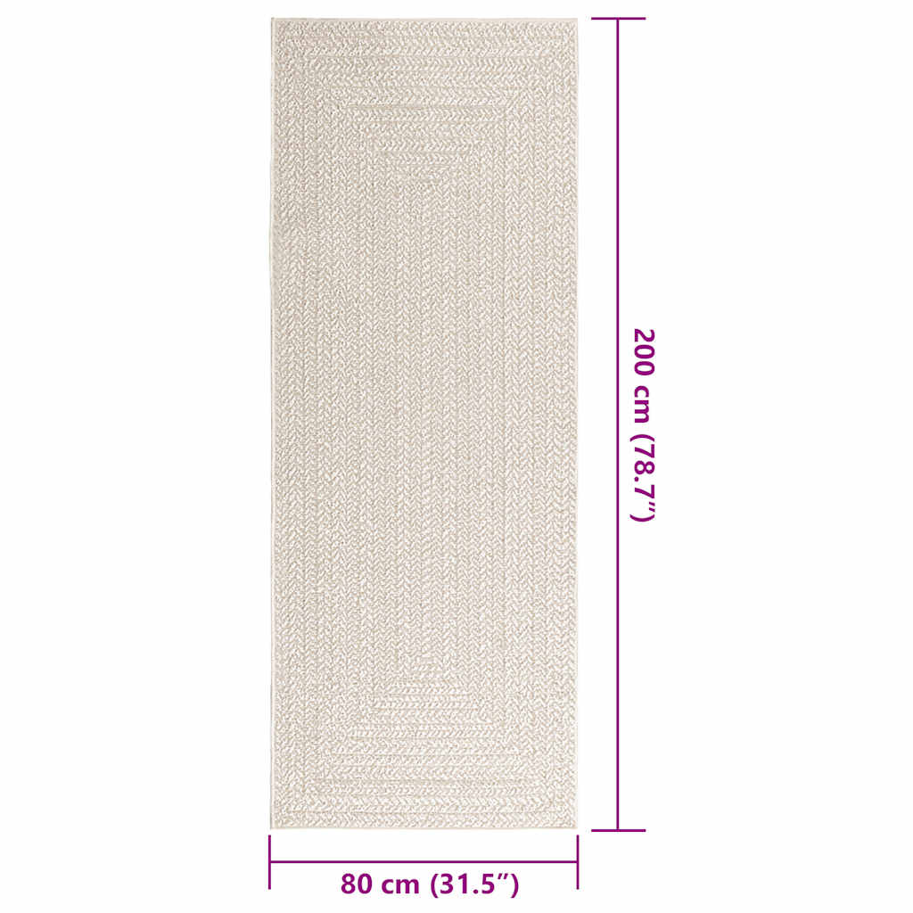 vidaXL Teppich ZIZUR Creme 80x200 cm Jute-Optik Indoor und Outdoor