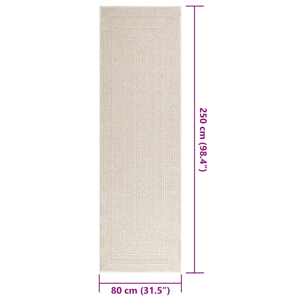 vidaXL Teppich ZIZUR Creme 80x250 cm Jute-Optik Indoor und Outdoor