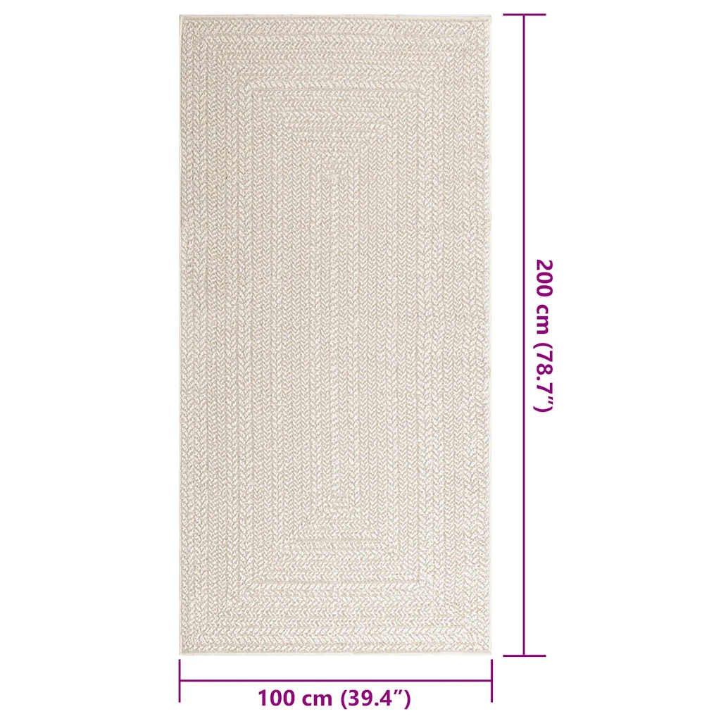 vidaXL Teppich ZIZUR Creme 100x200 cm Jute-Optik Indoor und Outdoor
