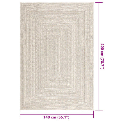 vidaXL Teppich ZIZUR Creme 140x200 cm Jute-Optik Indoor und Outdoor