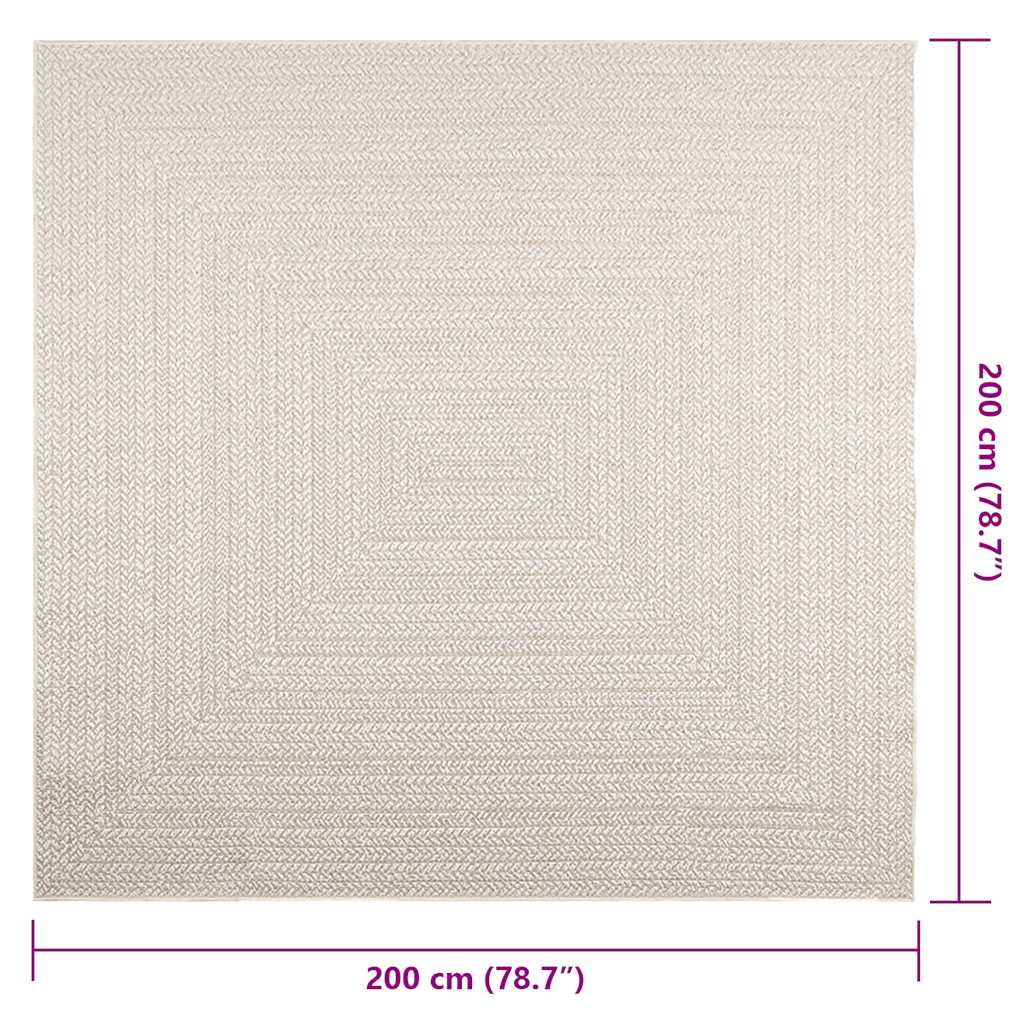 vidaXL Teppich ZIZUR Creme 200x200 cm Jute-Optik Indoor und Outdoor