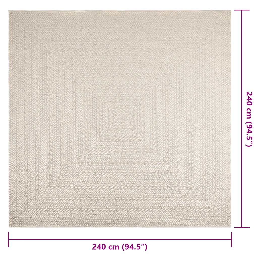 vidaXL Teppich ZIZUR Creme 240x240 cm Jute-Optik Indoor und Outdoor