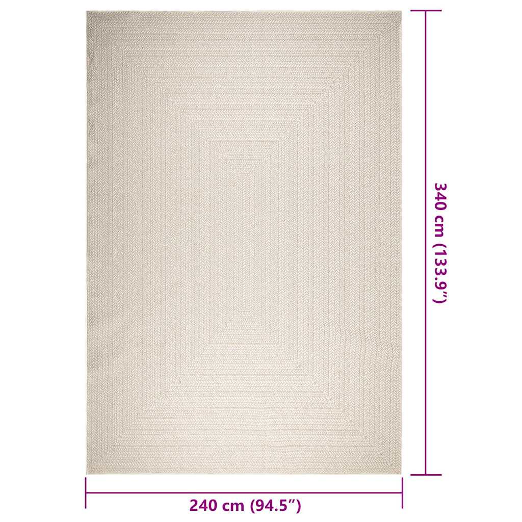 vidaXL Teppich ZIZUR Creme 240x340 cm Jute-Optik Indoor und Outdoor