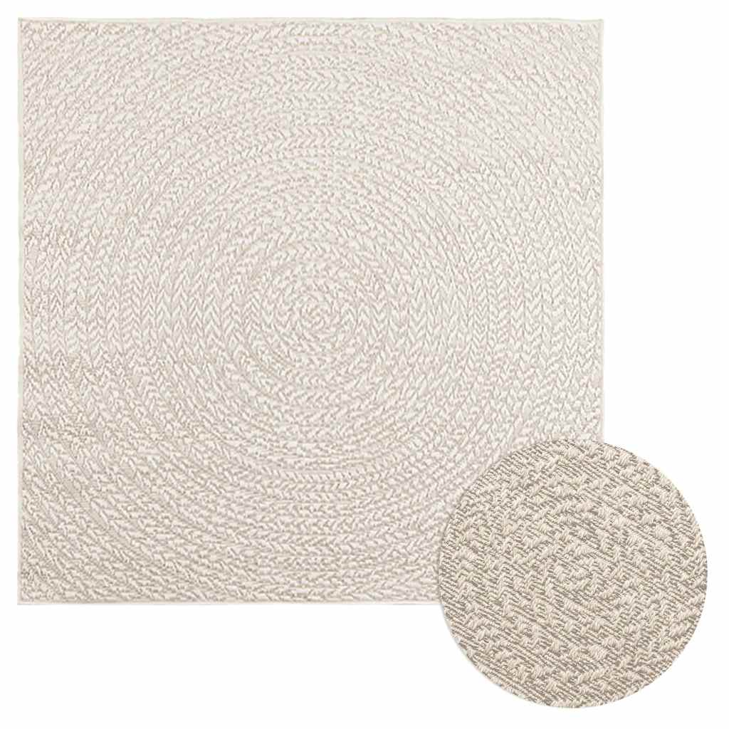 vidaXL Teppich ZIZUR Creme 120x120 cm Jute-Optik Indoor und Outdoor