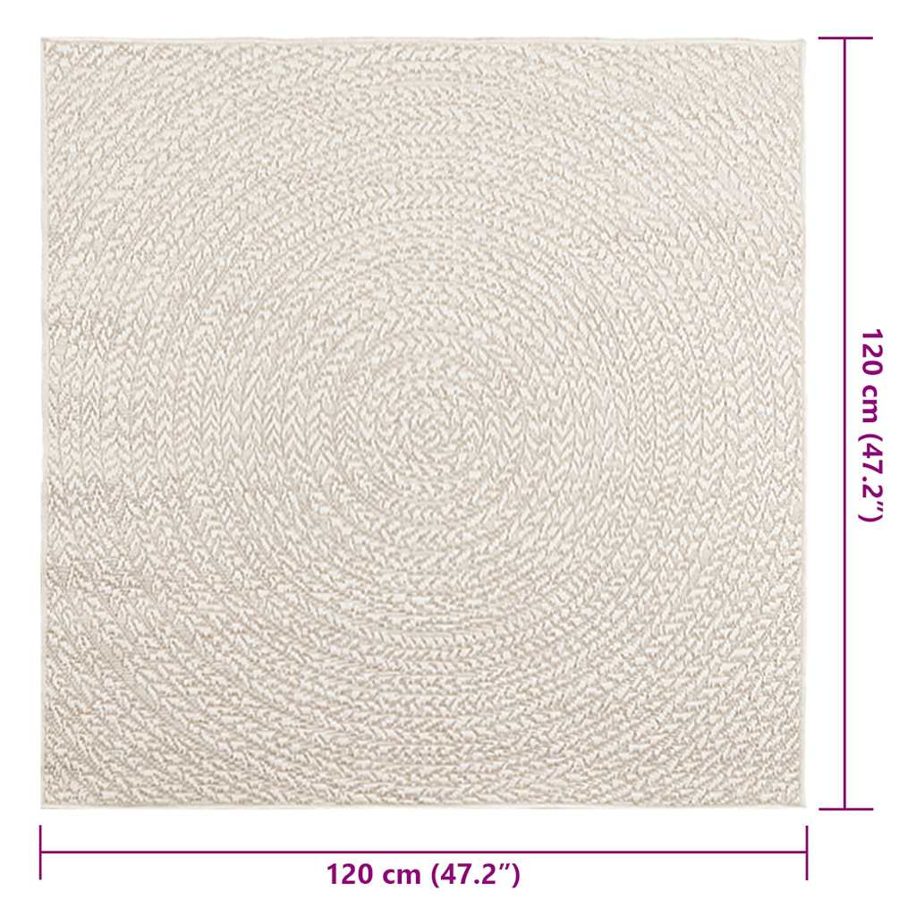 vidaXL Teppich ZIZUR Creme 120x120 cm Jute-Optik Indoor und Outdoor