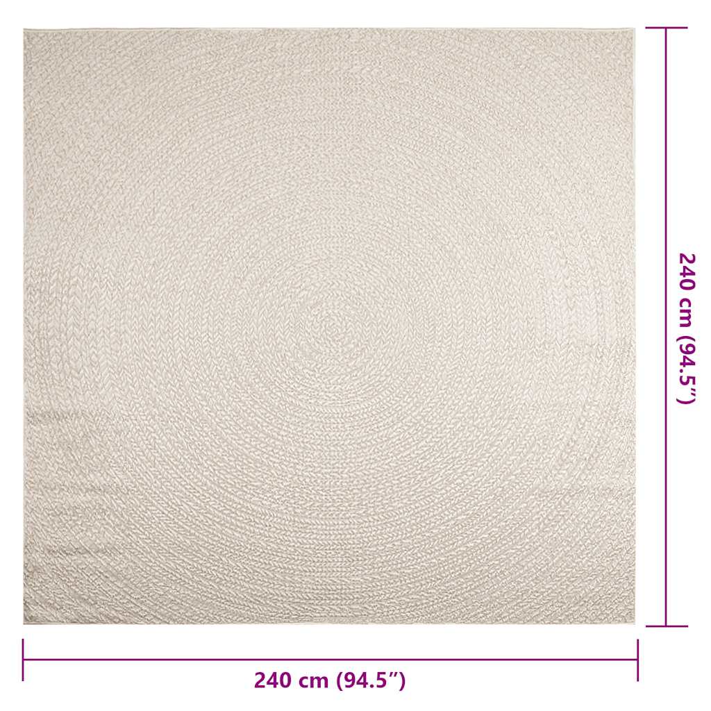 vidaXL Teppich ZIZUR Creme 240x240 cm Jute-Optik Indoor und Outdoor