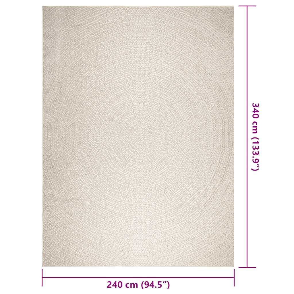 vidaXL Teppich ZIZUR Creme 240x340 cm Jute-Optik Indoor und Outdoor