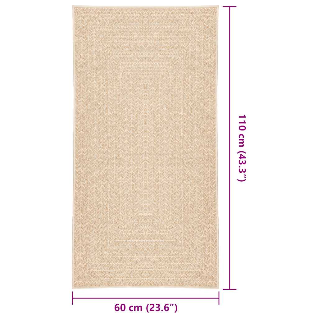 vidaXL Teppich ZIZUR Beige 60x110 cm Jute-Optik Indoor und Outdoor