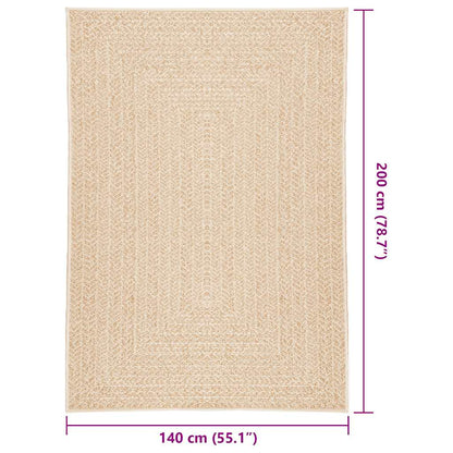 vidaXL Teppich ZIZUR Beige 140x200 cm Jute-Optik Indoor und Outdoor