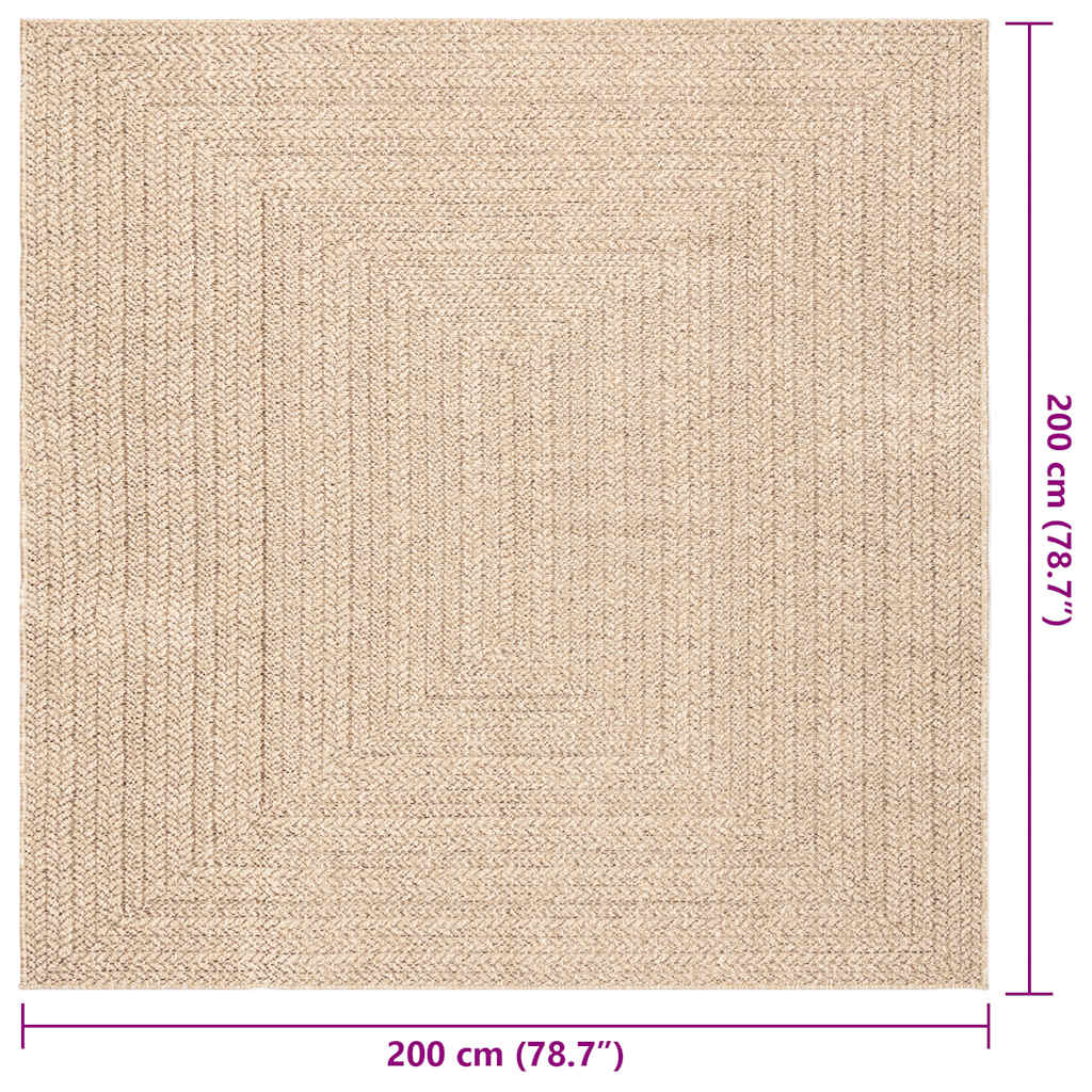 vidaXL Teppich ZIZUR Beige 200x200 cm Jute-Optik Indoor und Outdoor