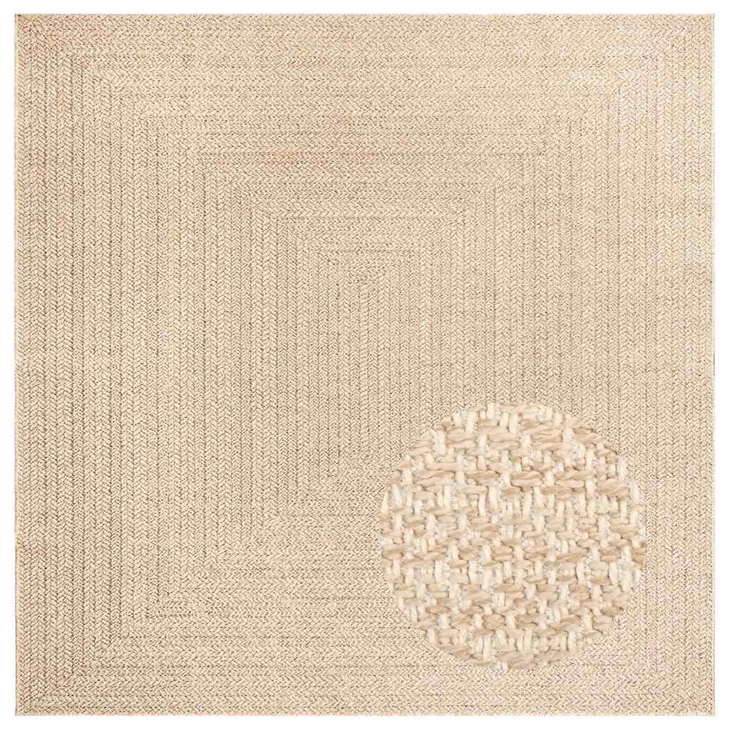 vidaXL Teppich ZIZUR Beige 240x240 cm Jute-Optik Indoor und Outdoor