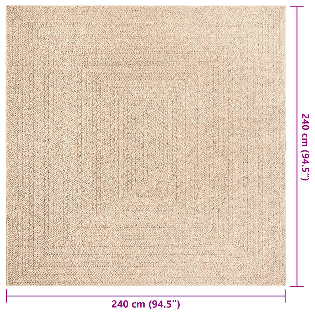 vidaXL Teppich ZIZUR Beige 240x240 cm Jute-Optik Indoor und Outdoor