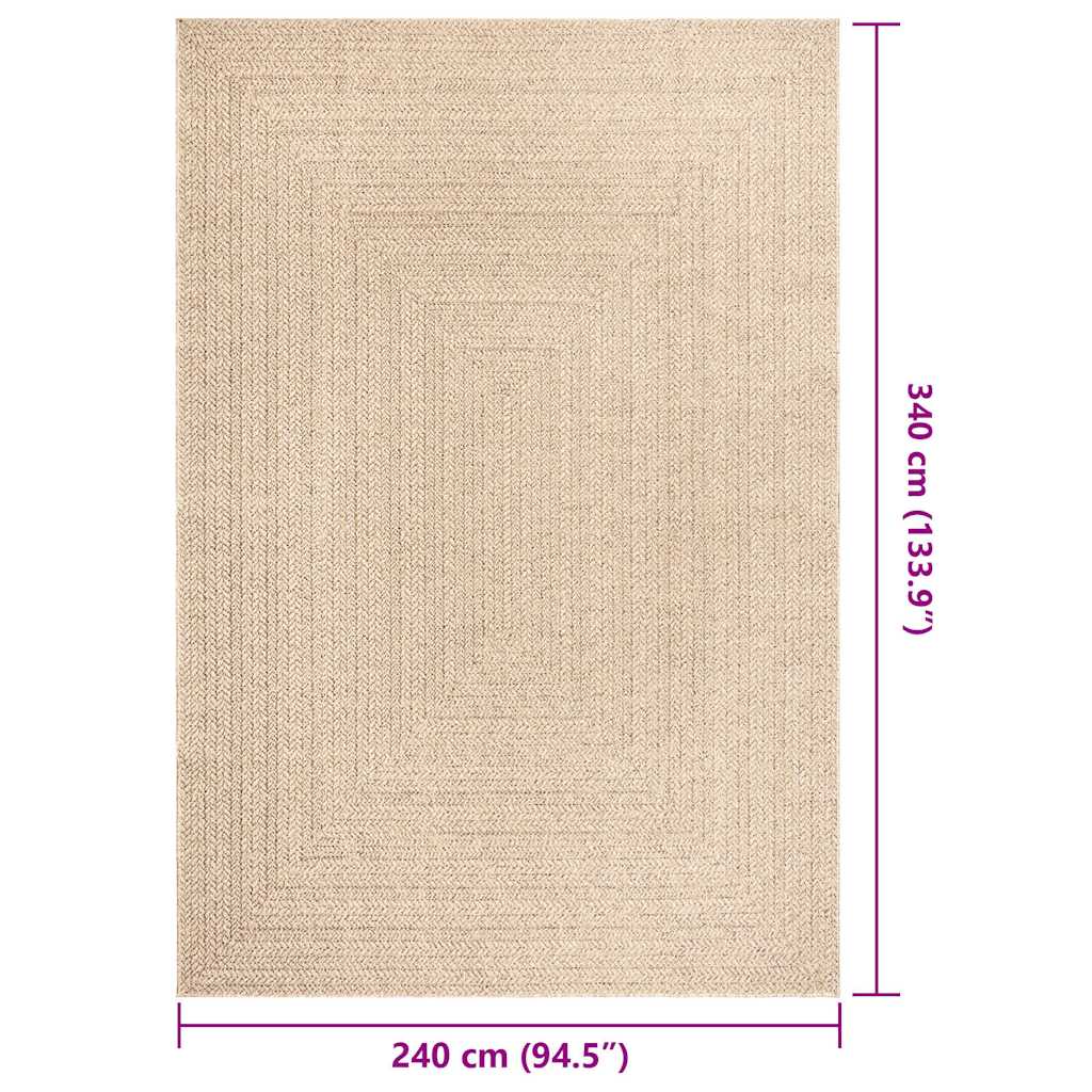 vidaXL Teppich ZIZUR Beige 240x340 cm Jute-Optik Indoor und Outdoor