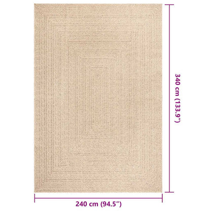 vidaXL Teppich ZIZUR Beige 240x340 cm Jute-Optik Indoor und Outdoor