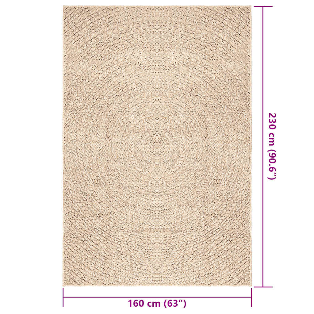 vidaXL Teppich ZIZUR Beige 160x230 cm Jute-Optik Indoor und Outdoor