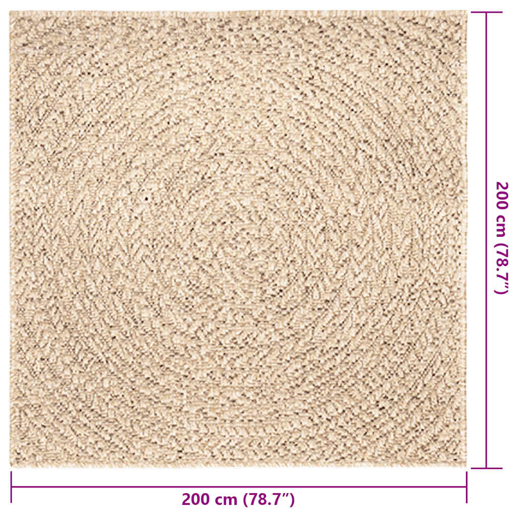 vidaXL Teppich ZIZUR Beige 200x200 cm Jute-Optik Indoor und Outdoor