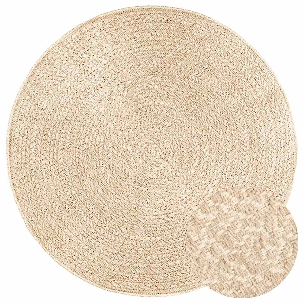 vidaXL Teppich ZIZUR Beige Ø 120 cm Jute-Optik Indoor und Outdoor