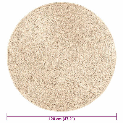 vidaXL Teppich ZIZUR Beige Ø 120 cm Jute-Optik Indoor und Outdoor