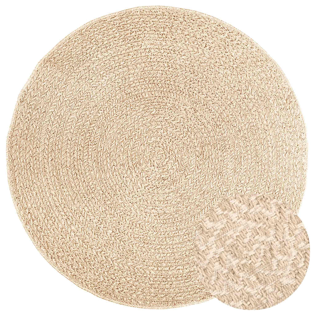 vidaXL Teppich ZIZUR Beige Ø 160 cm Jute-Optik Indoor und Outdoor