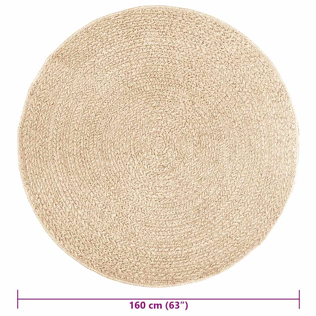 vidaXL Teppich ZIZUR Beige Ø 160 cm Jute-Optik Indoor und Outdoor