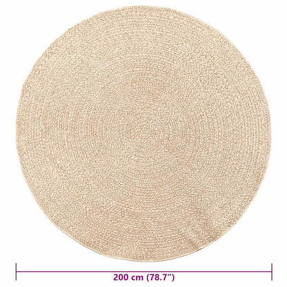 vidaXL Teppich ZIZUR Beige Ø 200 cm Jute-Optik Indoor und Outdoor