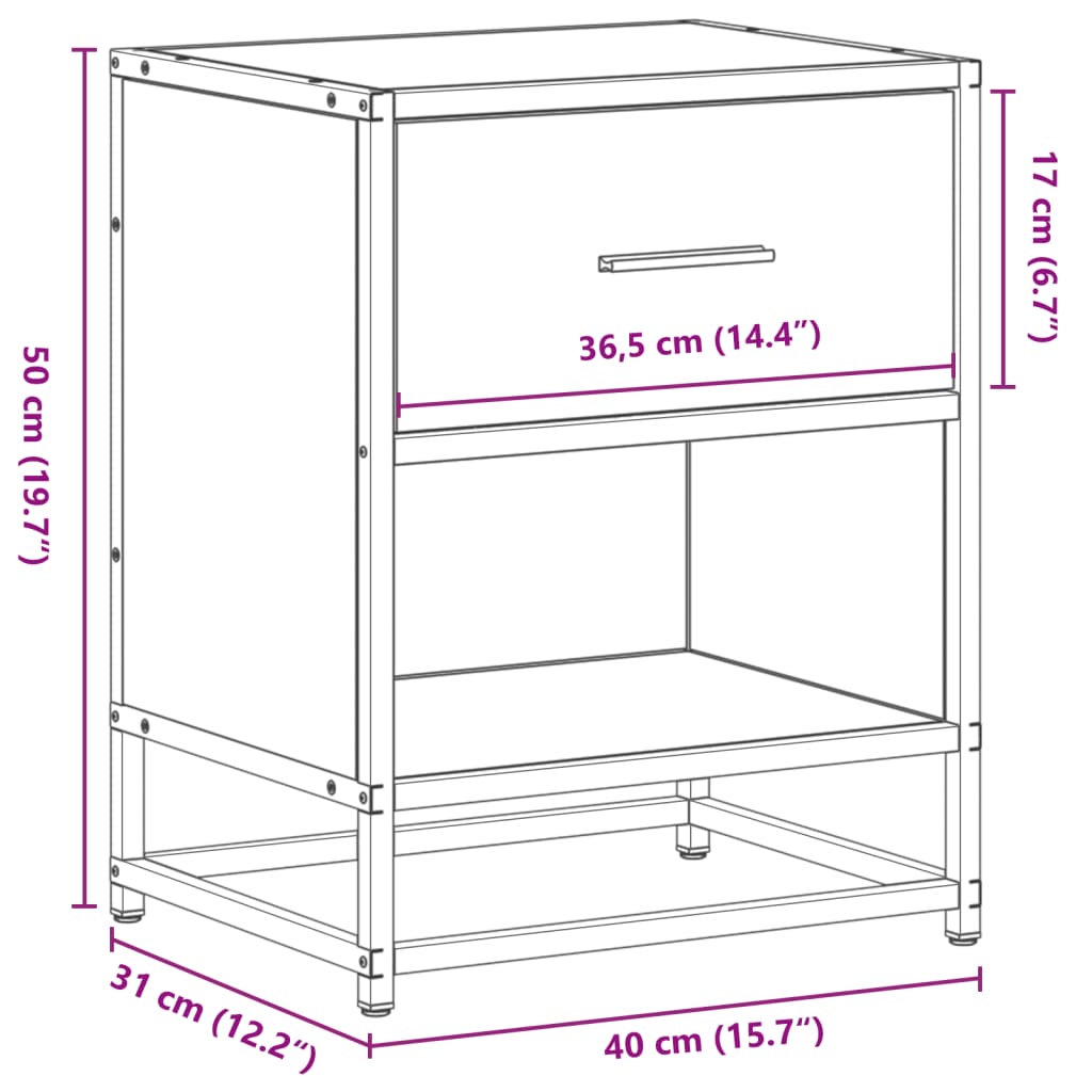 vidaXL Nachttische 2 Stk. Sonoma-Eiche 40x31x50 cm Holzwerkstoff