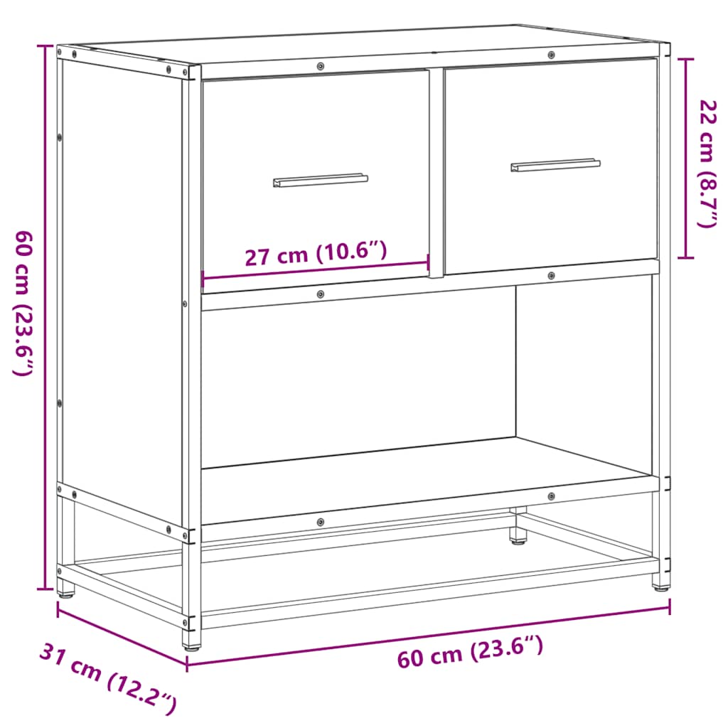vidaXL Nachttisch Räuchereiche 60x31x60 cm Holzwerkstoff und Metall