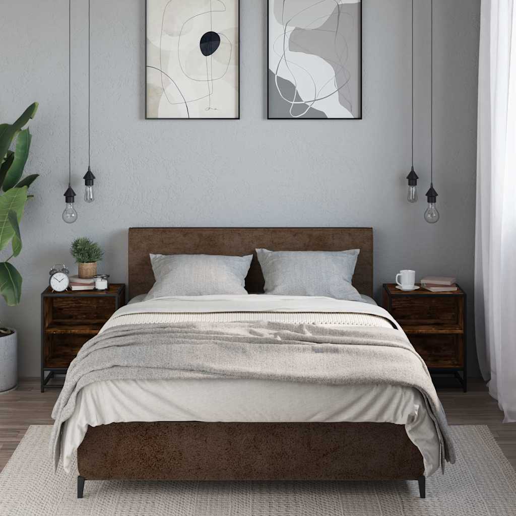 vidaXL Nachttische 2 Stk. Räuchereiche 40x31x50cm Holzwerkstoff Metall