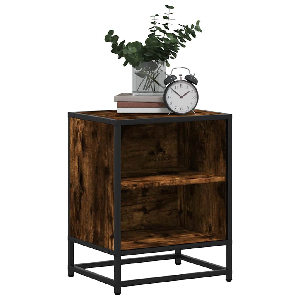 vidaXL Nachttische 2 Stk. Räuchereiche 40x31x50cm Holzwerkstoff Metall
