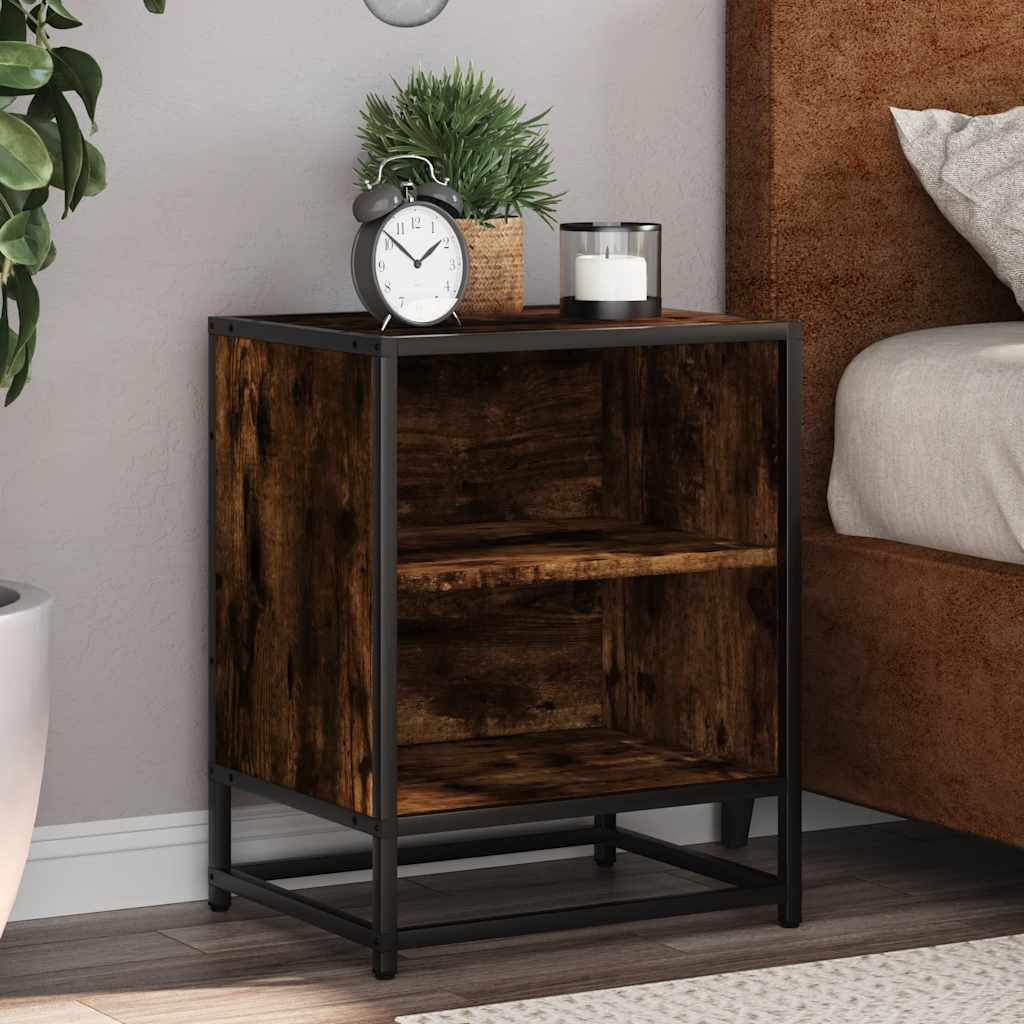 vidaXL Nachttische 2 Stk. Räuchereiche 40x31x50cm Holzwerkstoff Metall