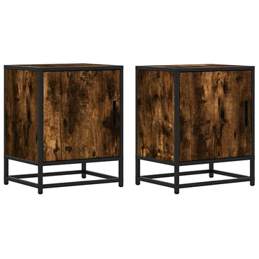 vidaXL Nachttische 2 Stk. Räuchereiche 40x31x50cm Holzwerkstoff Metall