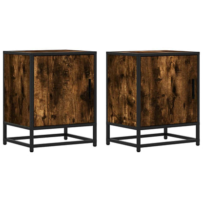 vidaXL Nachttische 2 Stk. Räuchereiche 40x31x50cm Holzwerkstoff Metall