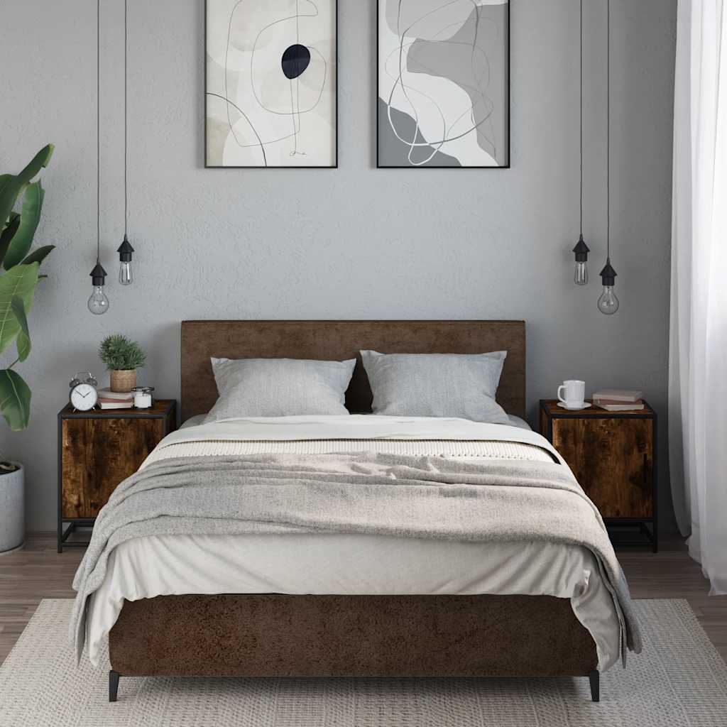 vidaXL Nachttische 2 Stk. Räuchereiche 40x31x50cm Holzwerkstoff Metall