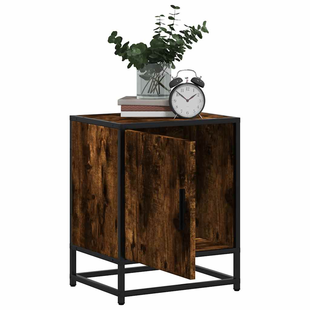 vidaXL Nachttische 2 Stk. Räuchereiche 40x31x50cm Holzwerkstoff Metall