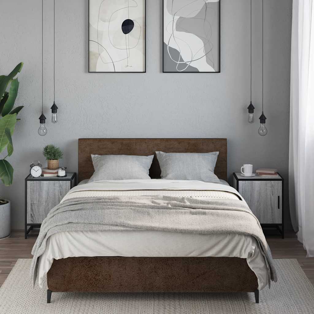 vidaXL Nachttische 2 Stk. Grau Sonoma 40x31x50 cm Holzwerkstoff Metall