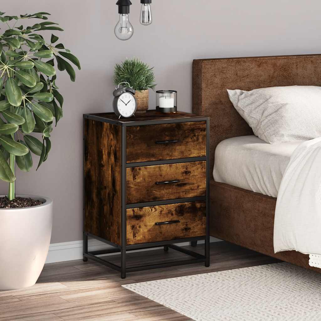 vidaXL Nachttisch Räuchereiche 40x34,5x60 cm Holzwerkstoff und Metall