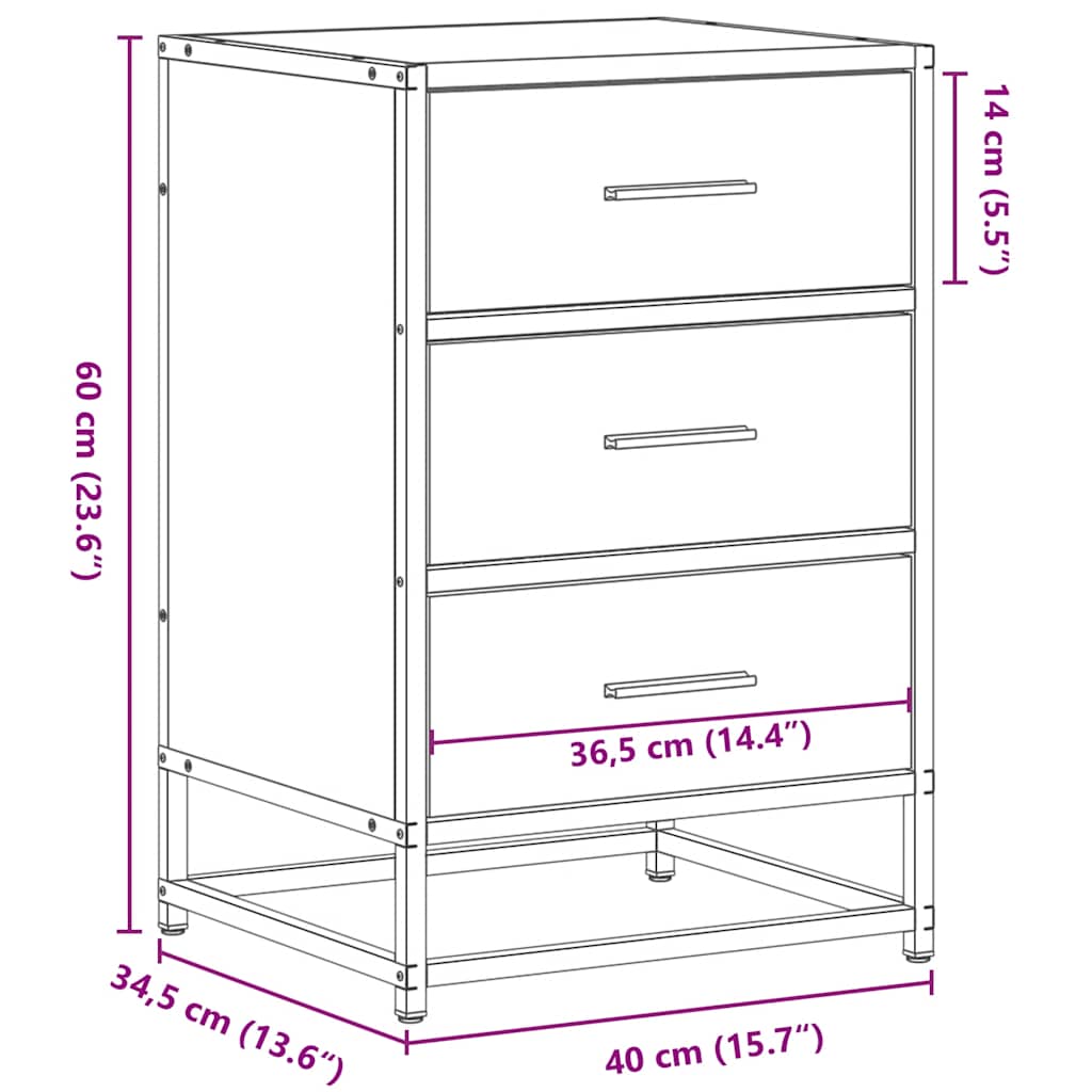 vidaXL Nachttisch Räuchereiche 40x34,5x60 cm Holzwerkstoff und Metall