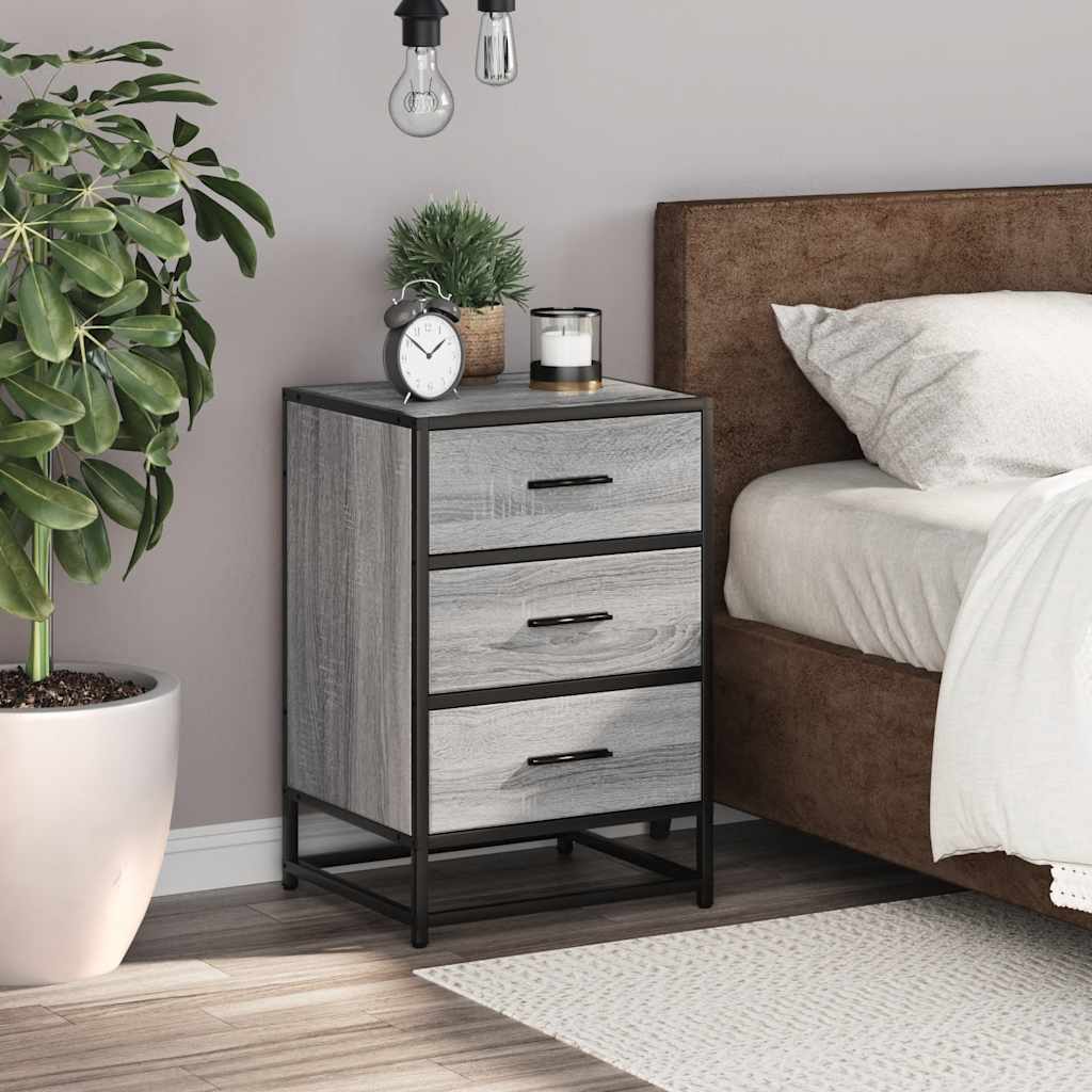 vidaXL Nachttisch Grau Sonoma 40x34,5x60 cm Holzwerkstoff und Metall