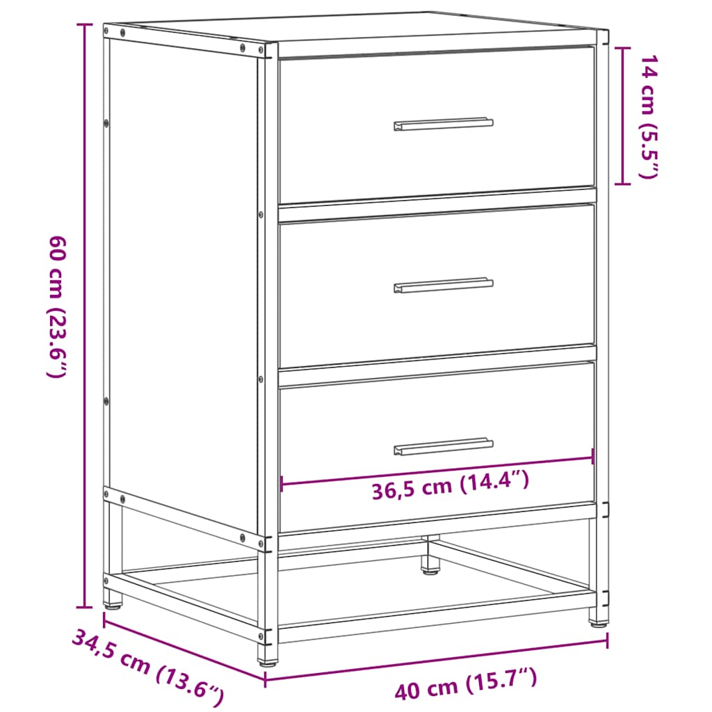 vidaXL Nachttisch Grau Sonoma 40x34,5x60 cm Holzwerkstoff und Metall