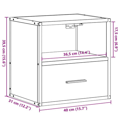 vidaXL Wand-Nachttisch Grau Sonoma 40x31x39,5 cm