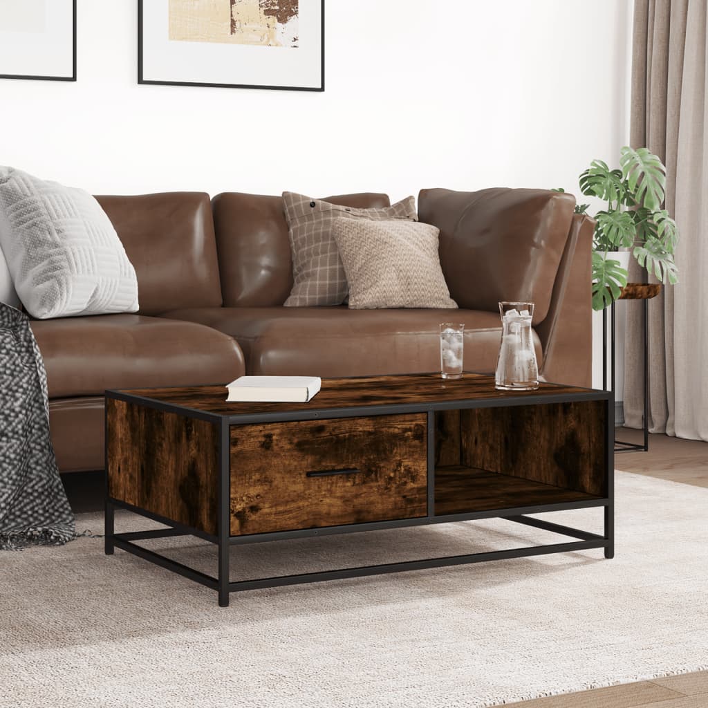 vidaXL Table basse chêne fumé 90x57x35 cm bois d'ingénierie et métal